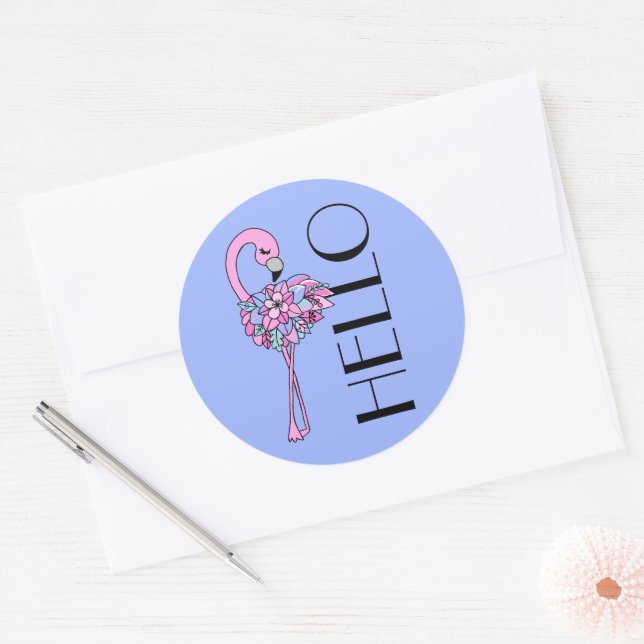 Rond Sticker Flamant rose rose (Enveloppe)