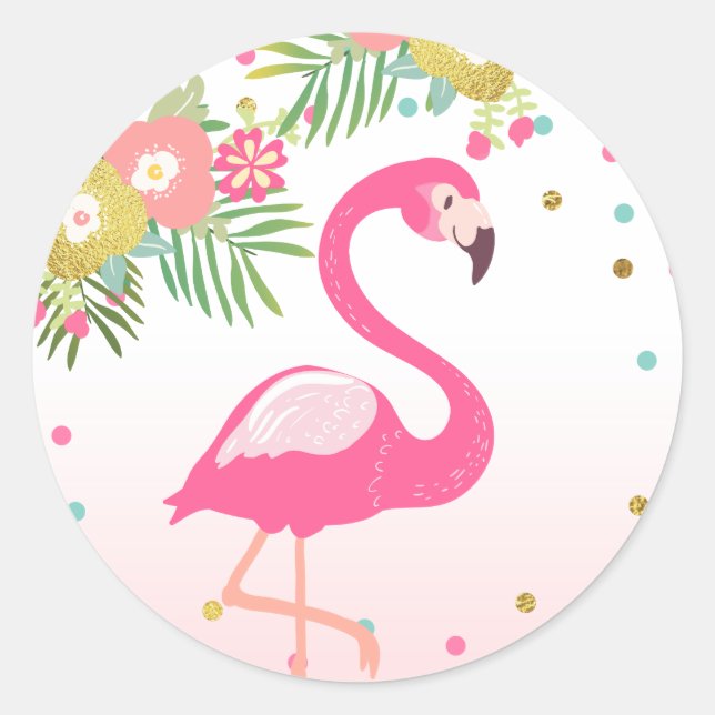 Rond Sticker Flamant rose Tropical Enveloppe Anniversai (Devant)
