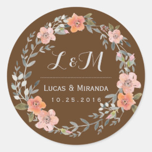 Rond Sticker Fleur Brown Rustique Wreath Wedding Favor