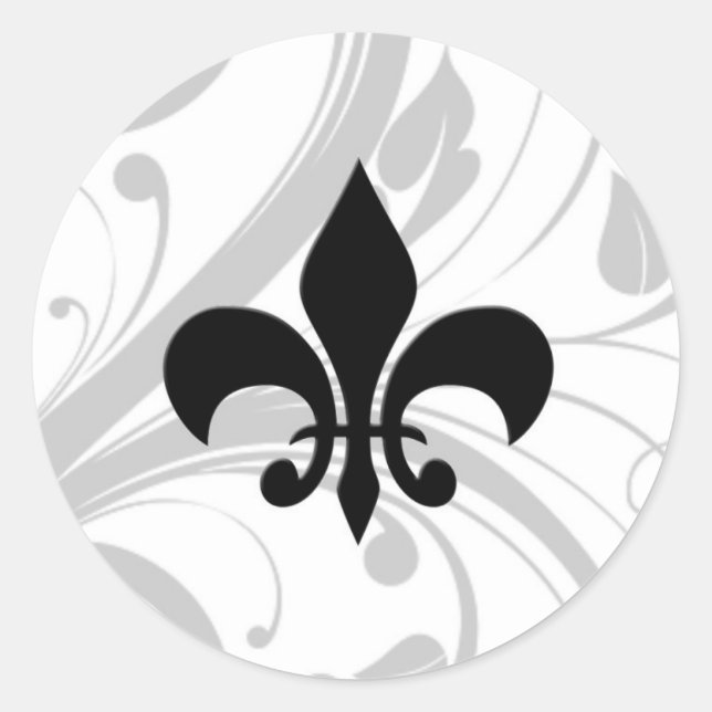 Rond Sticker Fleur De Lis en noir et blanc (Devant)