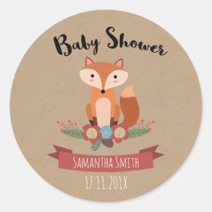 Rond Sticker Fleur Fox Baby shower Favoriser