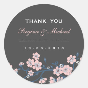 Rond Sticker Fleur Sakura Rose Grey Favor Mariage