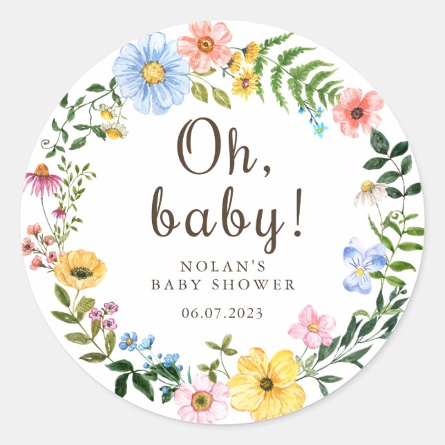 Rond Sticker Fleur sauvage Boho Baby shower Favoriser É (Devant)