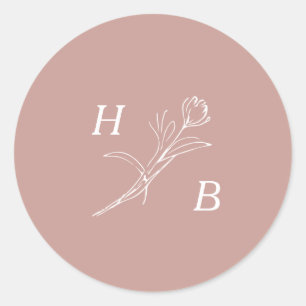 Rond Sticker Fleur sauvage Mariage Monogram Classic Rou