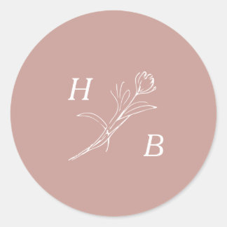 Rond Sticker Fleur sauvage Mariage Monogram Classic Rou