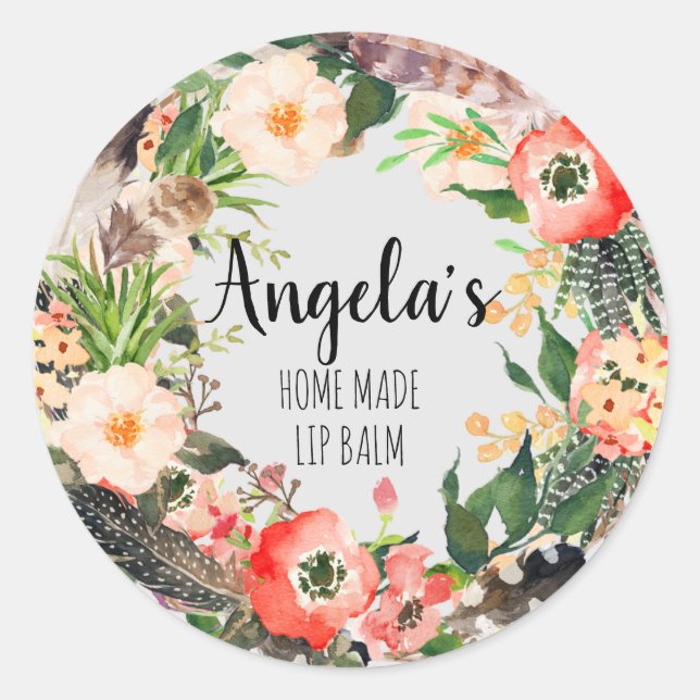 Rond Sticker Fleur Wreath Botanique Maison faite (Devant)