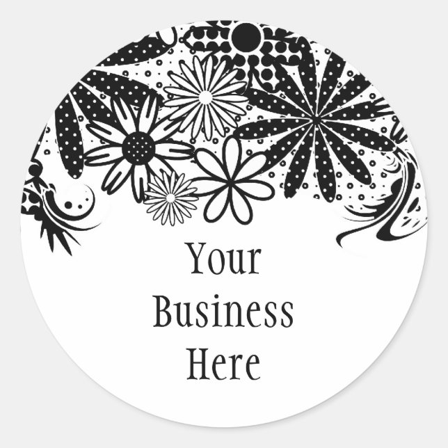 Rond Sticker Fleurs Dotées Noir Et Blanc (Devant)