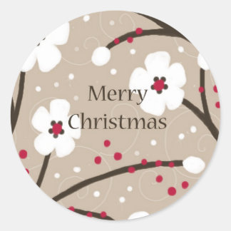 Rond Sticker Fleurs et Berries de Noël