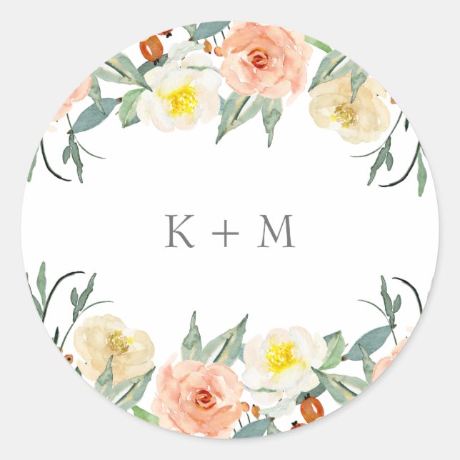 Rond Sticker Floral Aquarelle/Étiquette (Devant)