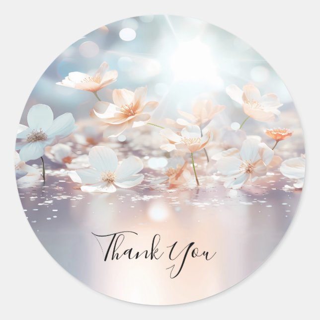 Rond Sticker floral blanc de pêche (Devant)