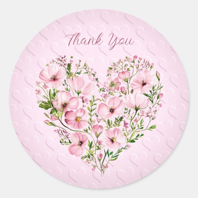 Rond Sticker Floral Coeur Rose (Devant)