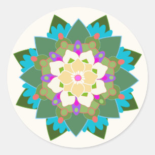 Rond Sticker floral coloré Lotus Mandala