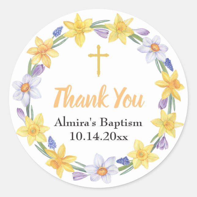 Rond Sticker Floral Daffodique Aquarelle (Devant)