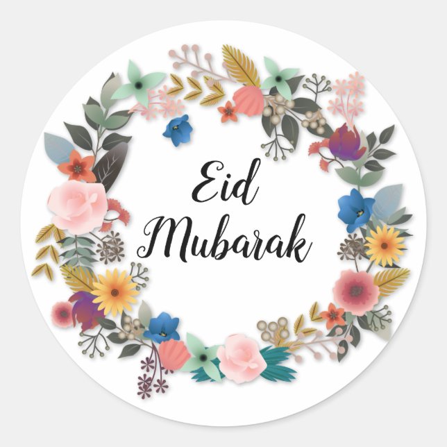 ROND STICKER FLORAL DE VAGUE EID MUBARAK (Devant)