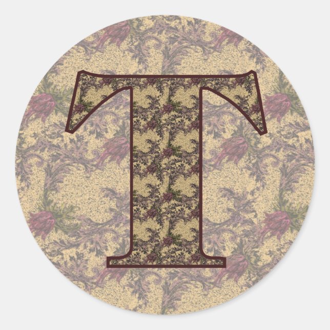 Rond Sticker Floral Élégant Monogram Initial T (Devant)