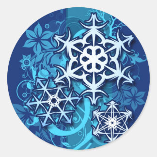 Rond Sticker floral flocon de neige en bleu