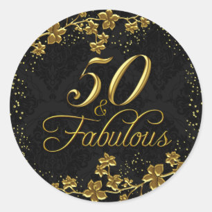 Rond Sticker Floral Gold 50 & Fabuleux Anniversaire