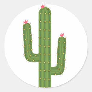 Rond Sticker Floral Green Cactus Fleurs Roses / Sceau
