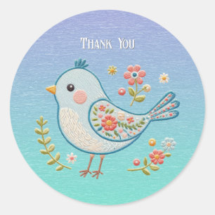 Rond Sticker Floral Little Blue Bird