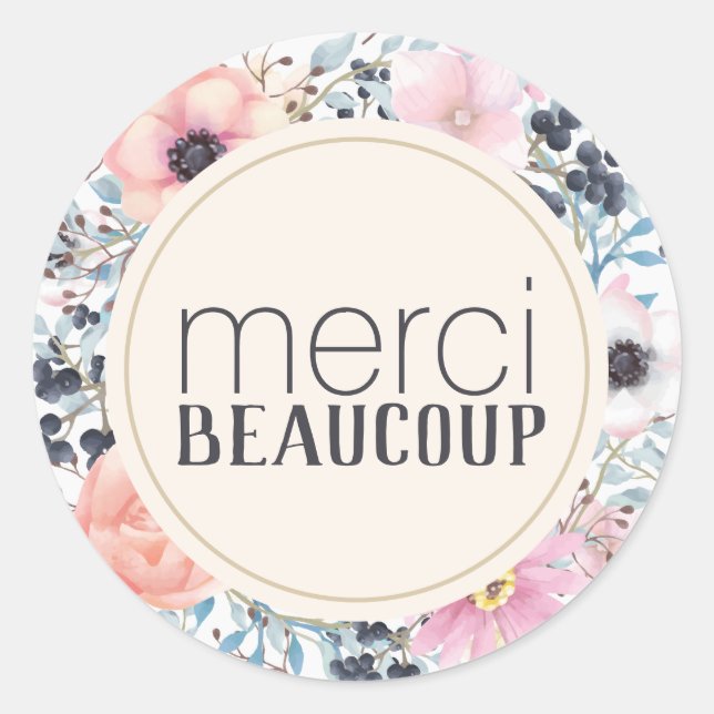 Rond Sticker floral Merci Beaucoup Merci (Devant)