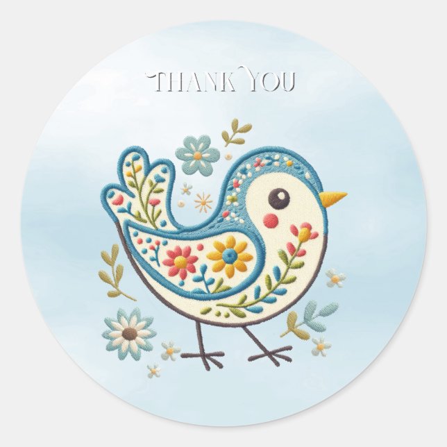 Rond Sticker Floral Oiseau Bleu (Devant)