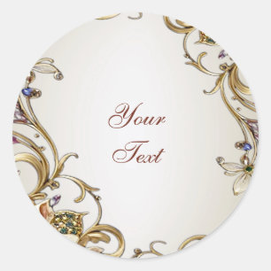 Rond Sticker Floral Or Blanc