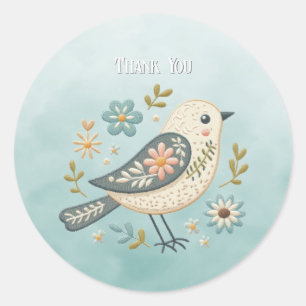 Rond Sticker Floral Petit Oiseau Vert