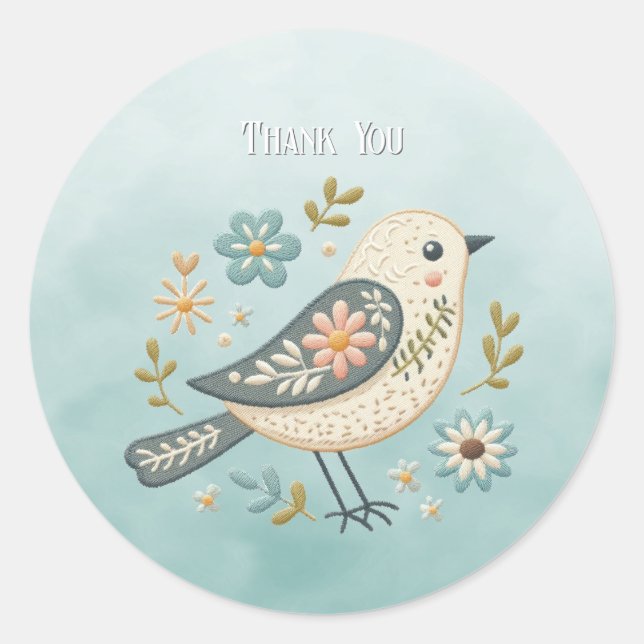 Rond Sticker Floral Petit Oiseau Vert (Devant)