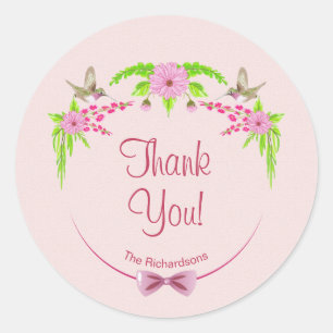 Rond Sticker floral rose et vert nostalgique