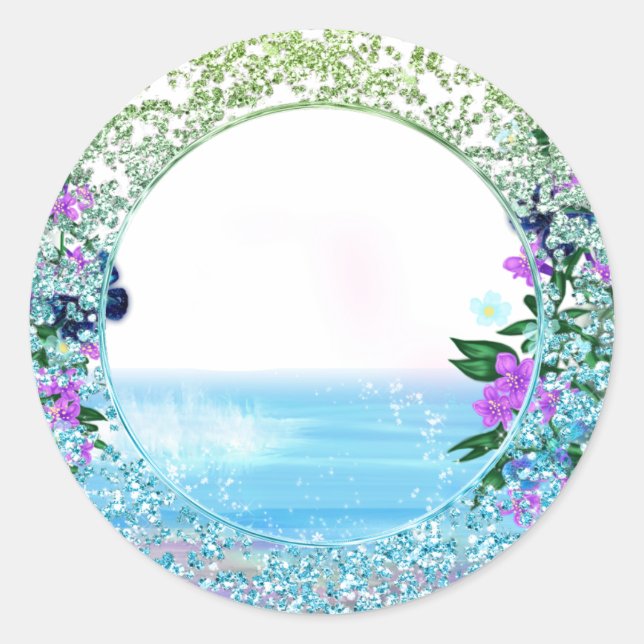 Rond Sticker floral Tropical Mystique Océan (Devant)