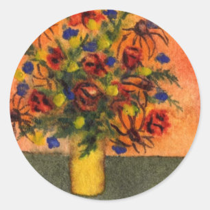 Rond Sticker floral "Vase Jaune"