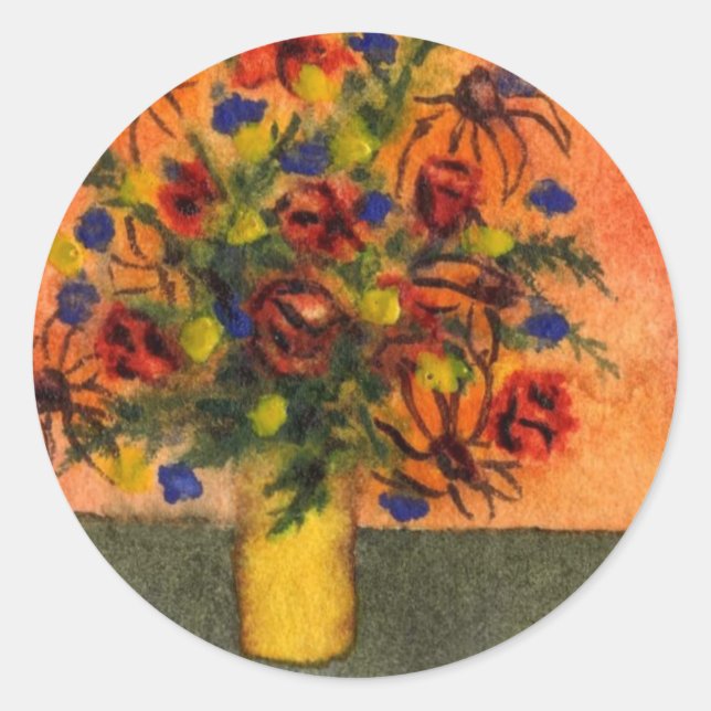 Rond Sticker floral "Vase Jaune" (Devant)