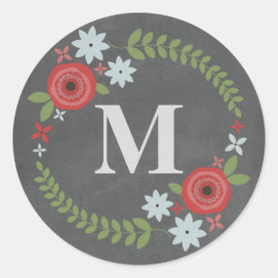 Rond Sticker Floral Wreath Monogram