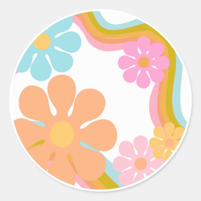 Rond Sticker Flower Happy Birthday Mood 60s les années  (Devant)