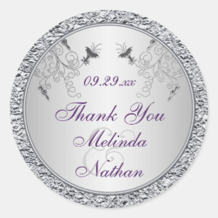 Rond Sticker Foil Mariage Foil Argent Violet Faveur