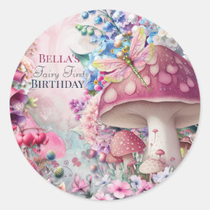 Rond Sticker Forêt de Fée de Champignons Magiques