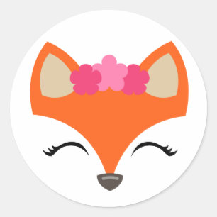 Rond Sticker Fox, Renard avec couronne de fleurs