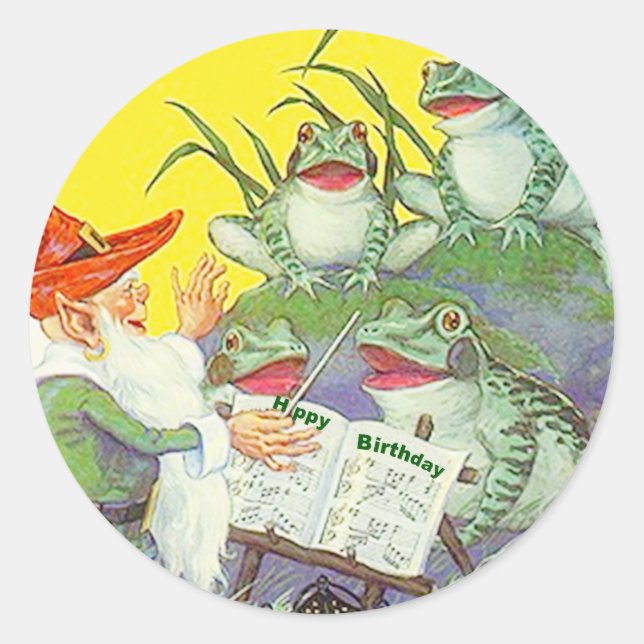 Rond Sticker Frogs chanter Elf Directions Anniversaire  (Devant)