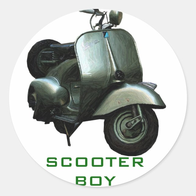 Rond STICKER GARÇON SCOOTER vintage (Devant)