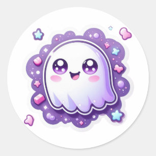 Rond Sticker Ghost Cute Kawaii Pastel Halloween Éffraya