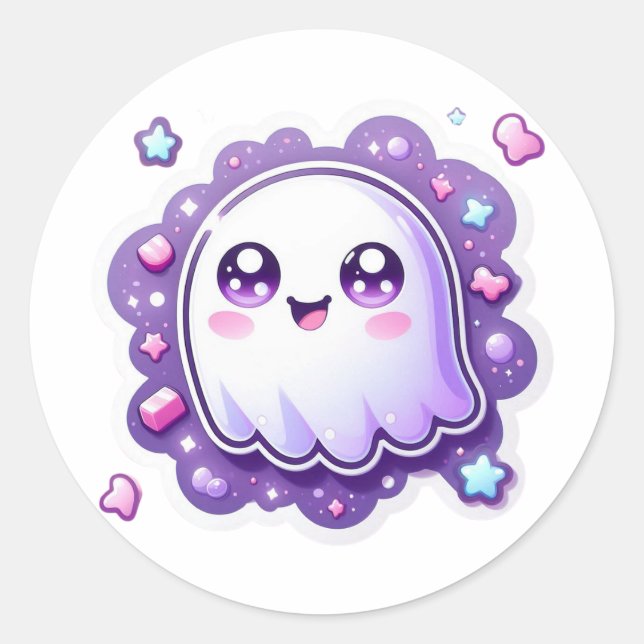 Rond Sticker Ghost Cute Kawaii Pastel Halloween Éffraya (Devant)