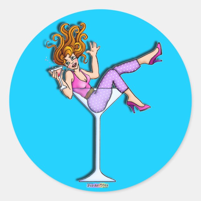 Rond Sticker - Girl in a Martini Glass, Lil' Red (Devant)