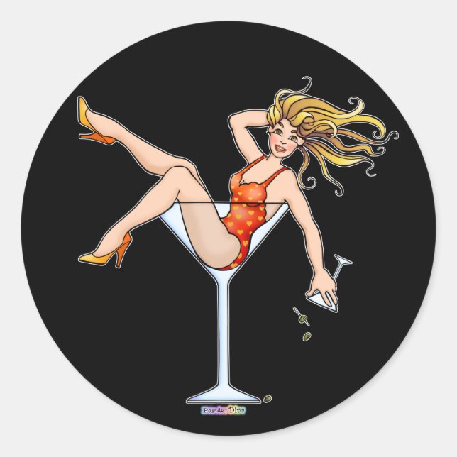 Rond Sticker - Girl in a Martini Glass, Olivia (Devant)