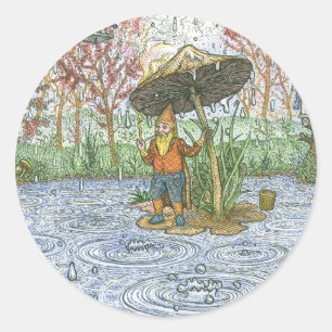 Rond Sticker Gnome Pluie