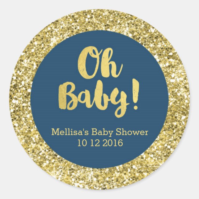 Rond Sticker Gold Blue Baby shower Oh Baby Favor (Devant)