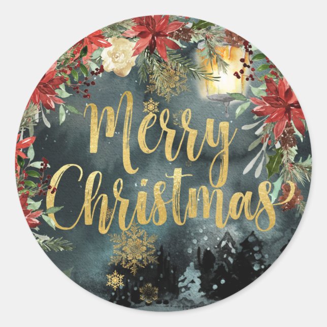 Rond Sticker Gold Calligraphy Woodland Floral Holiday (Devant)