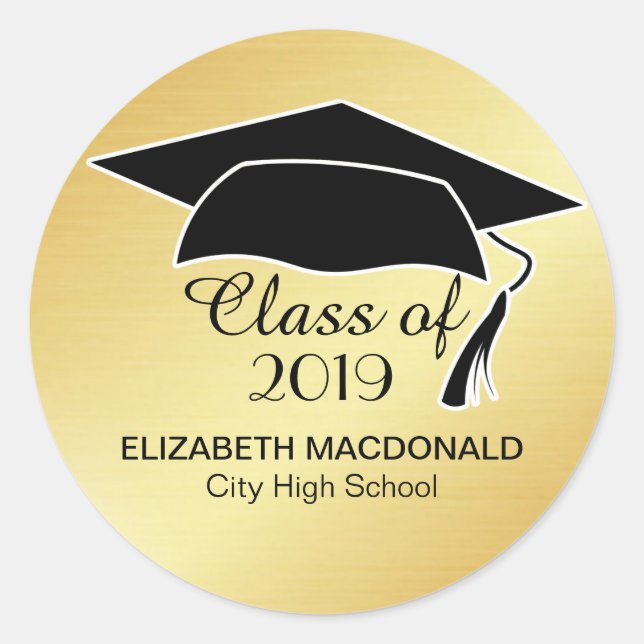 Rond Sticker Gold Graduation Black Mortar Board 2019 (Devant)