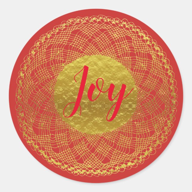 Rond Sticker Gold Lace Crochet Doily Red Joy (Devant)