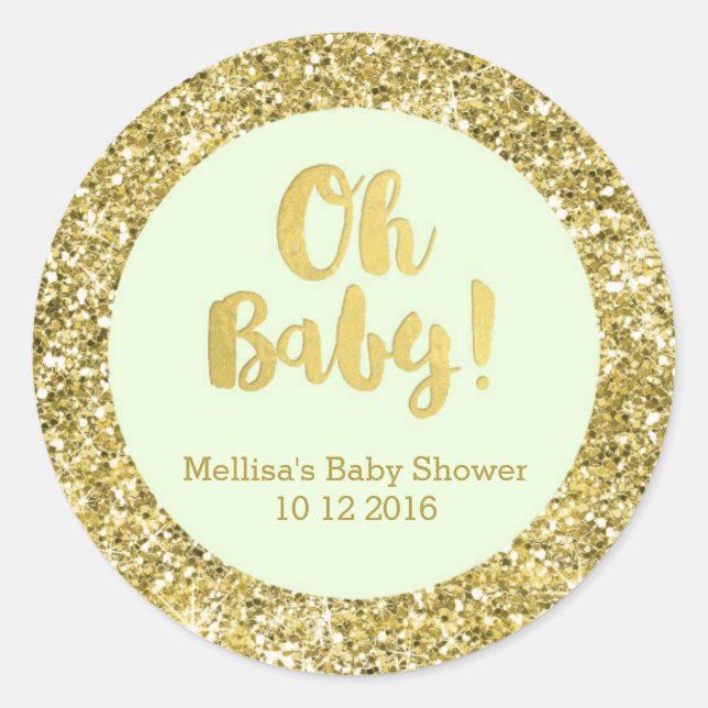 Rond Sticker Gold Mint Baby shower Oh Baby Favor (Devant)