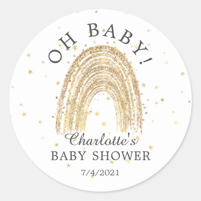 Rond Sticker Gold Rainbow Oh Baby Favor moderne (Devant)